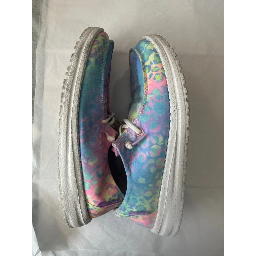 Hey Dude Wendy Youth Flo Leopard Multi Color Tie Dye Slip On Loafers Size 4